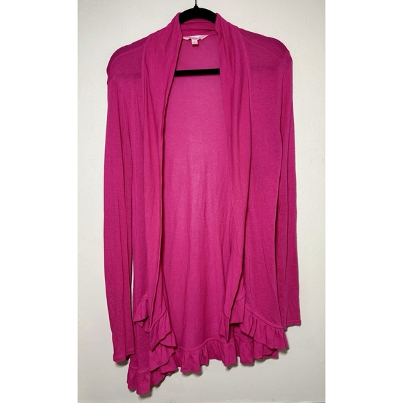 Lilly Pulitzer Sweaters - Lilly Pulitzer Ruffle Cardigan Sweater Women's Medium Pink Cotton Knit Preppy